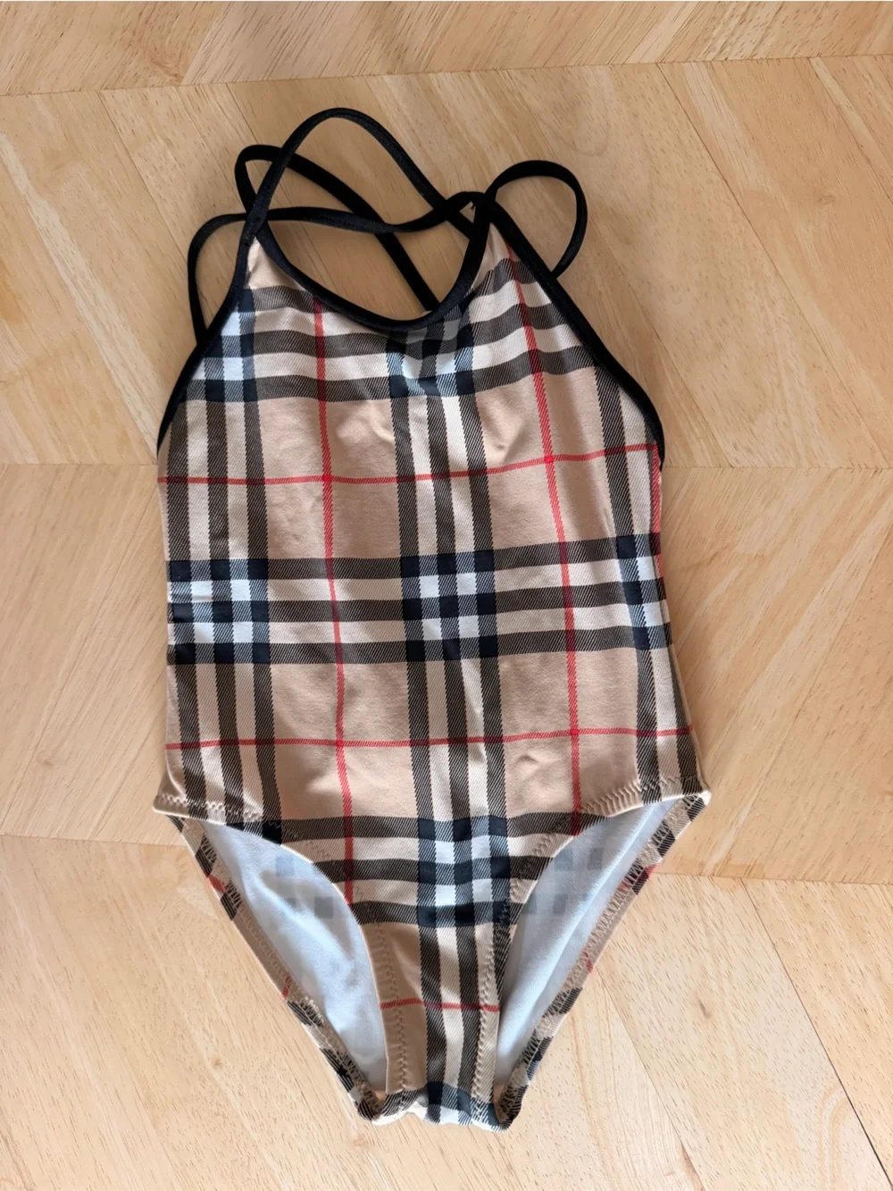 Vintage Burberry Beige Plaid Kids One-Piece Swimsuit 2Y